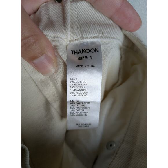THAKOON Ecru High Waisted Denim Pant Elastic Waist Straight Leg Women's 4 - Picture 5 of 6